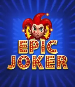 Experience the vibrant world of Epic Joker slot by Relax Gaming, showcasing a cheerful joker with a bright red hairstyle set against a sparkling blue background. This image portrays the joy and humor of classic slots, perfect for fans of classic casino aesthetics, delivering a charming gaming experience.