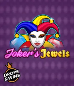 Enjoy the playful world of the Joker's Jewels game by Pragmatic Play, showcasing a mesmerizing joker's mask decorated with a brightly colored jester hat. This image conveys the light-hearted fun of casino gaming, set against a lavender background. Great for those who love classic slot games, offering a entertaining play experience. 